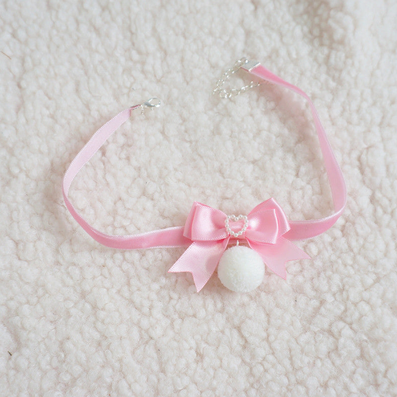 Cute pink furball bow collar    HA0503