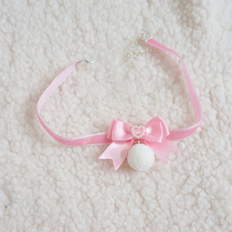 Cute pink furball bow collar HA0503 – hanaesbusiness