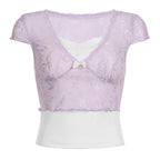 Paneled two-piece short-sleeve top T-shirt   HA1708