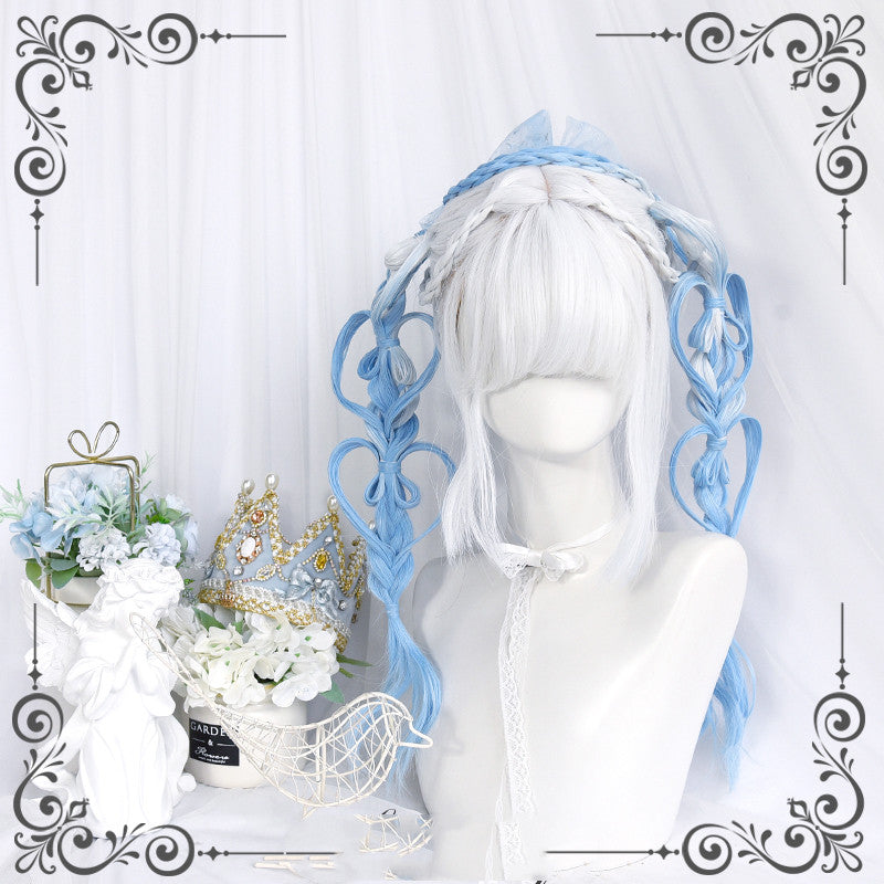 Milk blue cute long curly wig HA0354