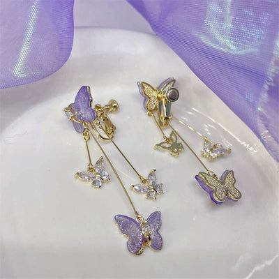 Purple Crystal Butterfly Earrings   HA1867