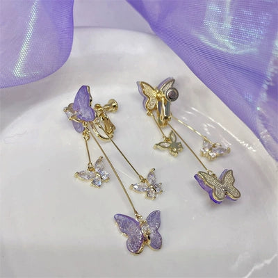 Purple Crystal Butterfly Earrings   HA1867
