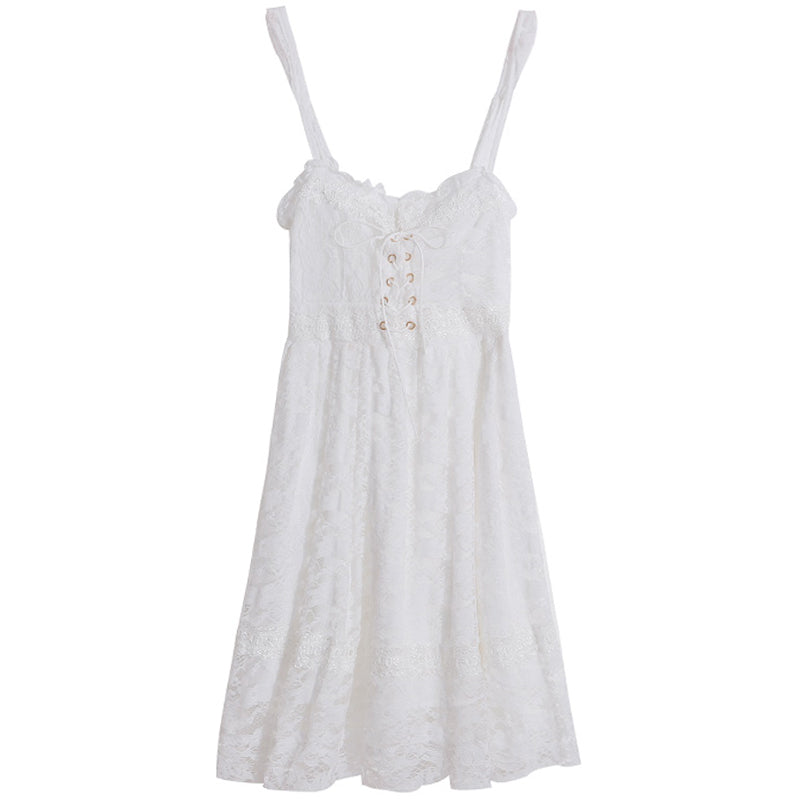 Cute white lace bow dress   HA0399