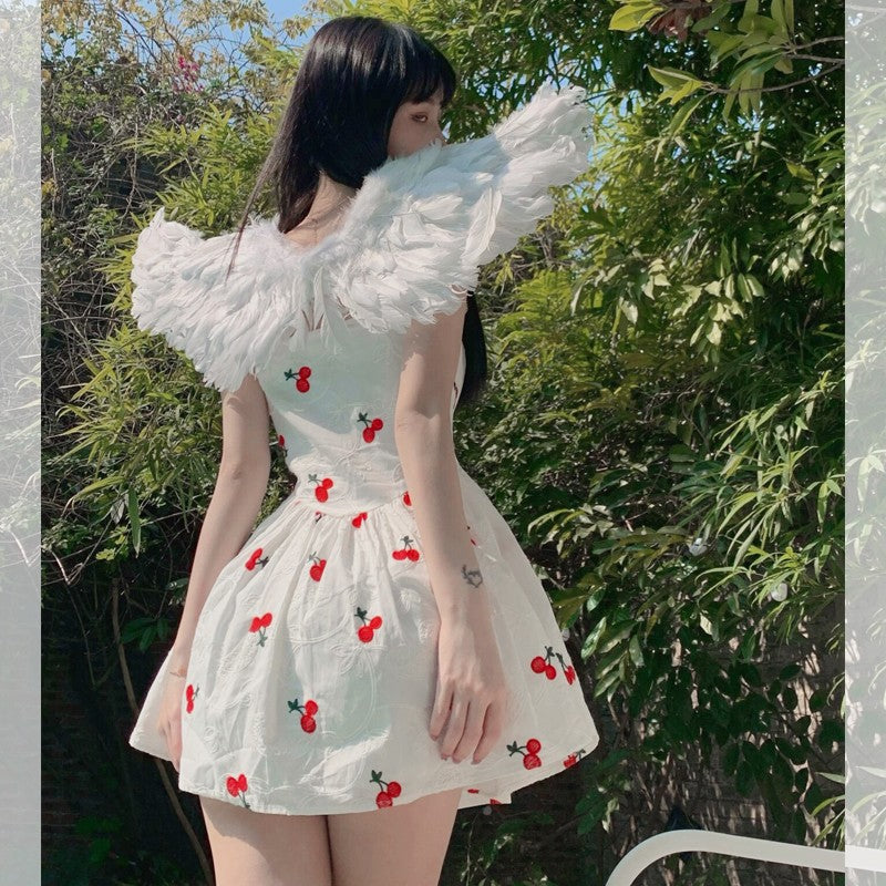 Cute Waisted Puffy Sling Dress   HA1599