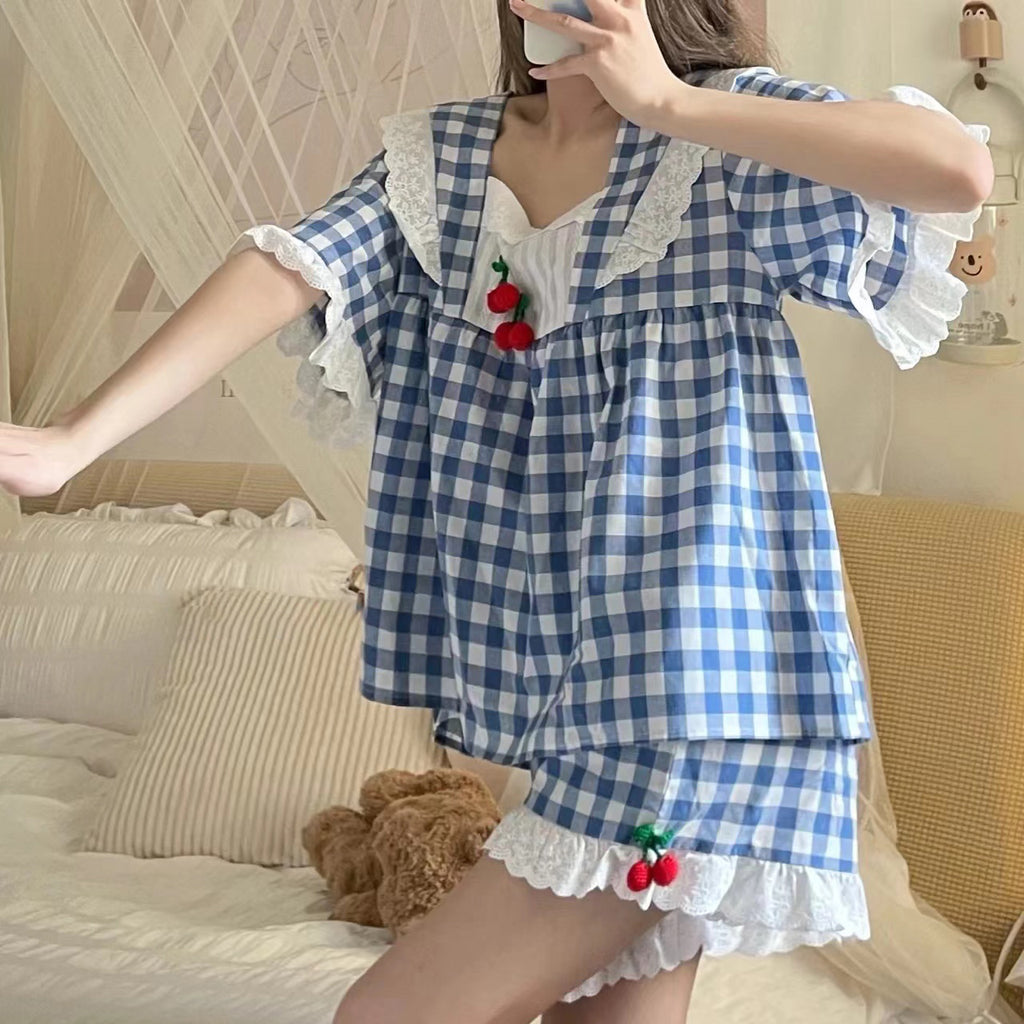 Sweet Square Neck Short Sleeve Dress Set   HA0543