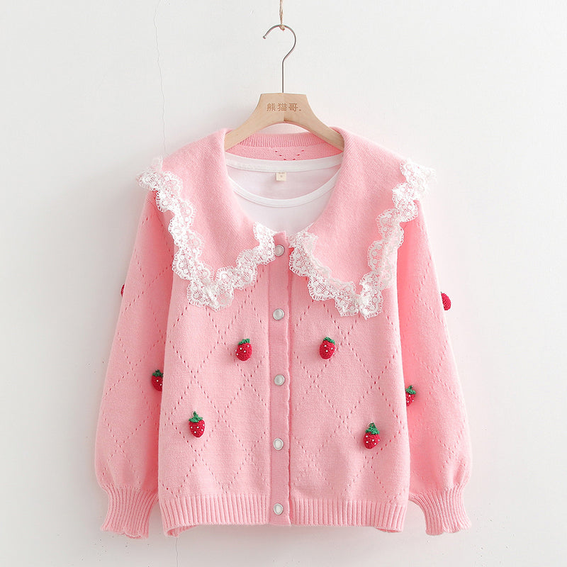 Strawberry Diamond Knit Cardigan   HA1219