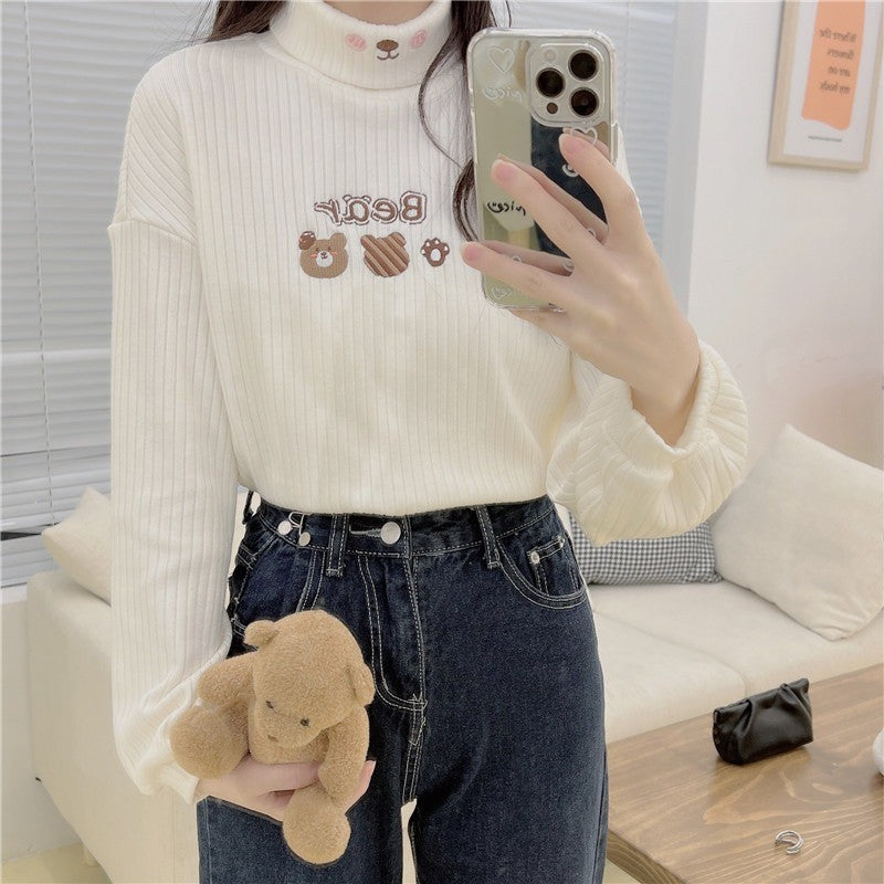 Fleece embroidered turtleneck T-shirt   HA1414