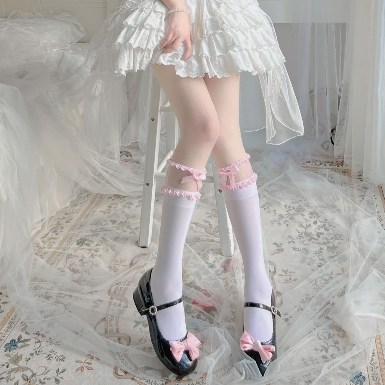 Sweet bow cute white lace stockings    HA0357