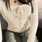 Square neck long sleeve T-shirt   HA1550