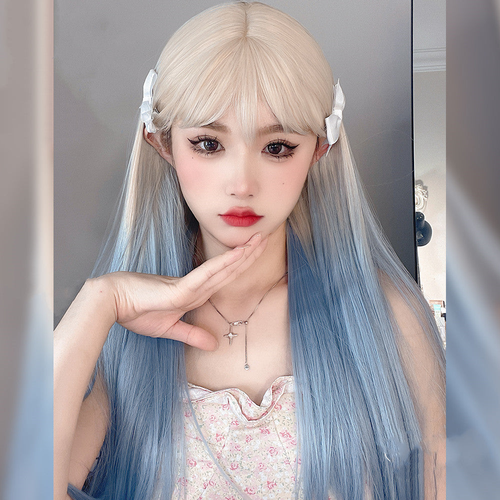 Apricot Gradient Light Blue Long Straight Wig  HA0690