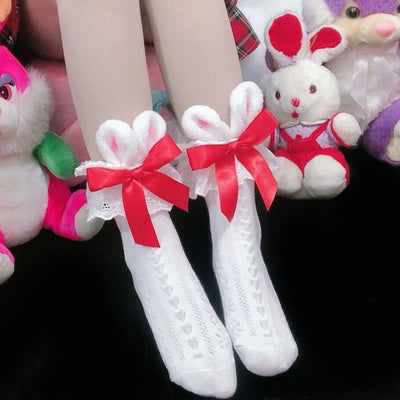 Bow knot cute lace mid tube socks   HA0756