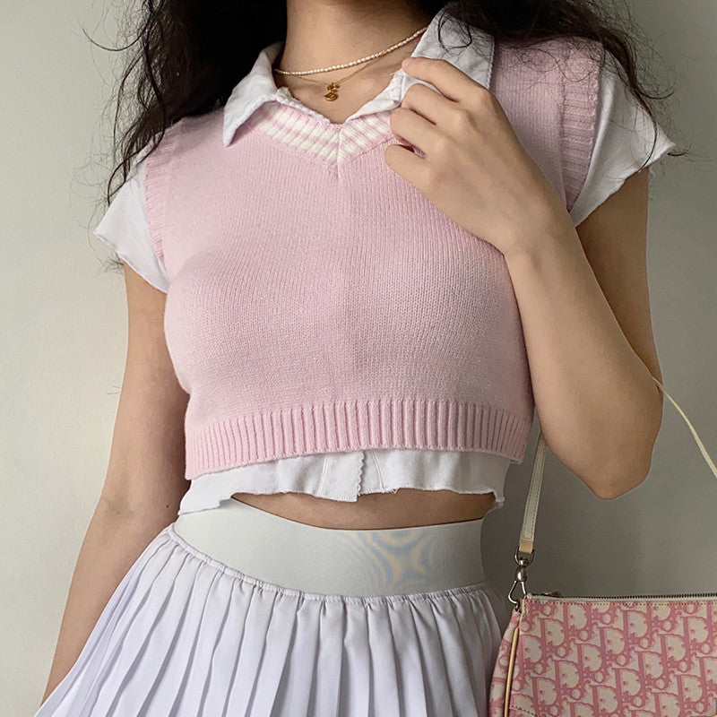 V-neck knitted vest  HA1128