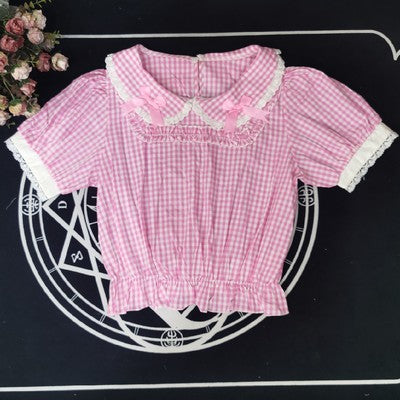 Cotton Doll Collar Bow Short Sleeves   HA0499