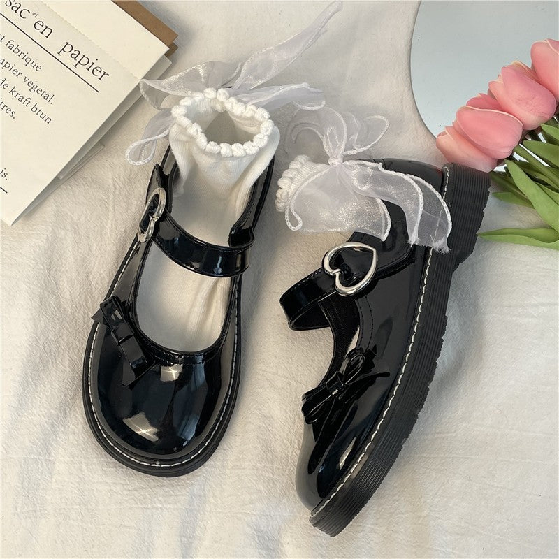 Flat bowknot round toe leather shoes HA1407