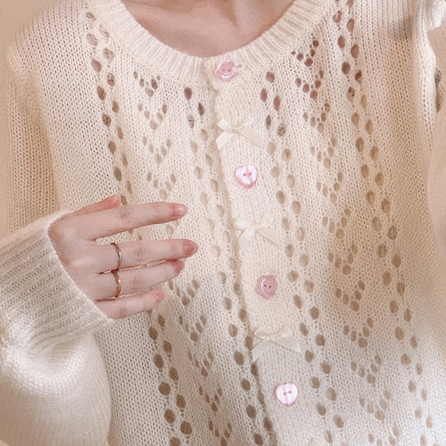 Cutout Pink Floral Knit Cardigan HA1119