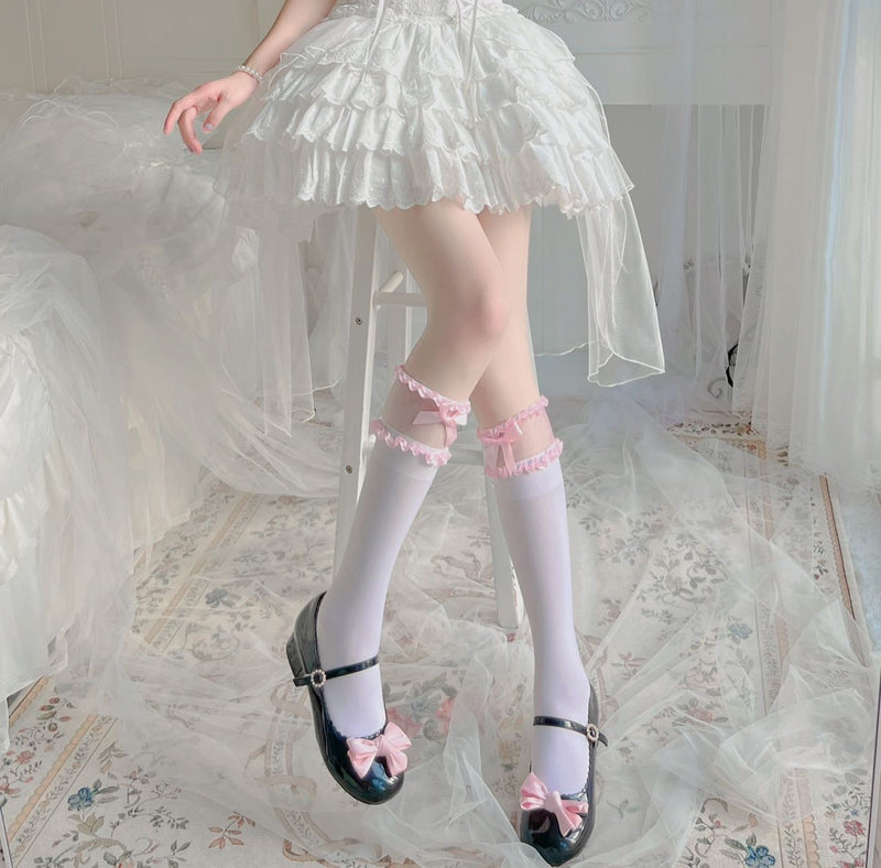 Sweet bow cute white lace stockings    HA0357