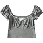 Lace bow short-sleeved T-shirt   HA1295