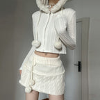 Twist-textured fur-paneled hooded sweater   HA1552