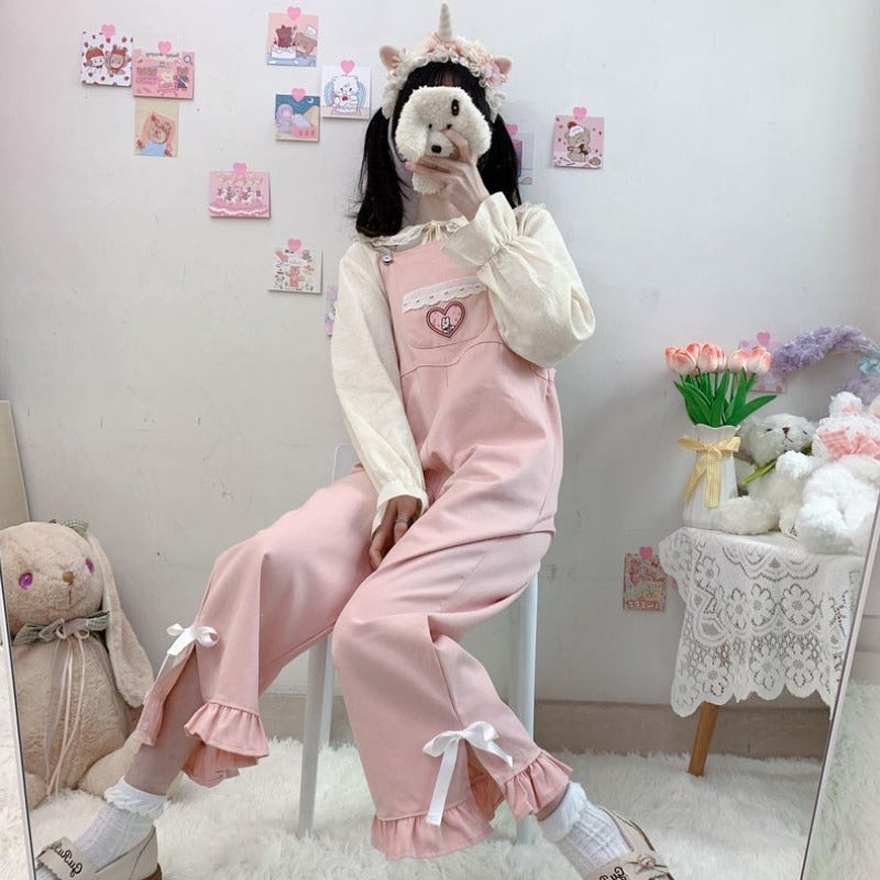 Ruffled milk tie overalls HA0905