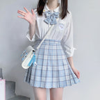 Sky Blue grid skirt   HA0737