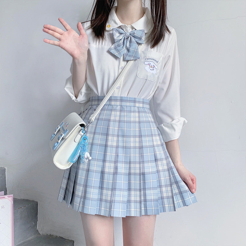 Sky Blue grid skirt   HA0737