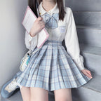 Sky Blue grid skirt   HA0737