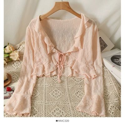 Ruffle Tie Sun Protection Cardigan   HA1786