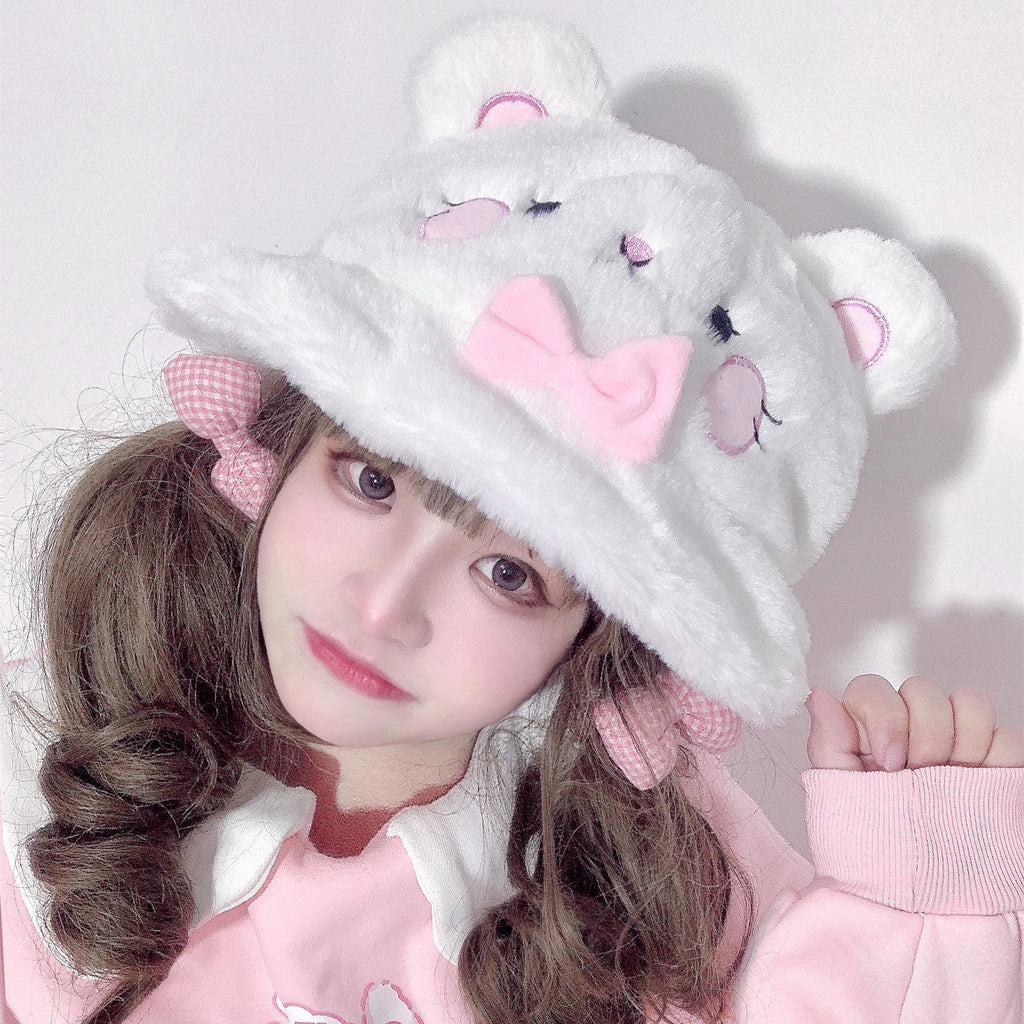 Small Hamster Bear Ears Plush Bucket Hat HA0875