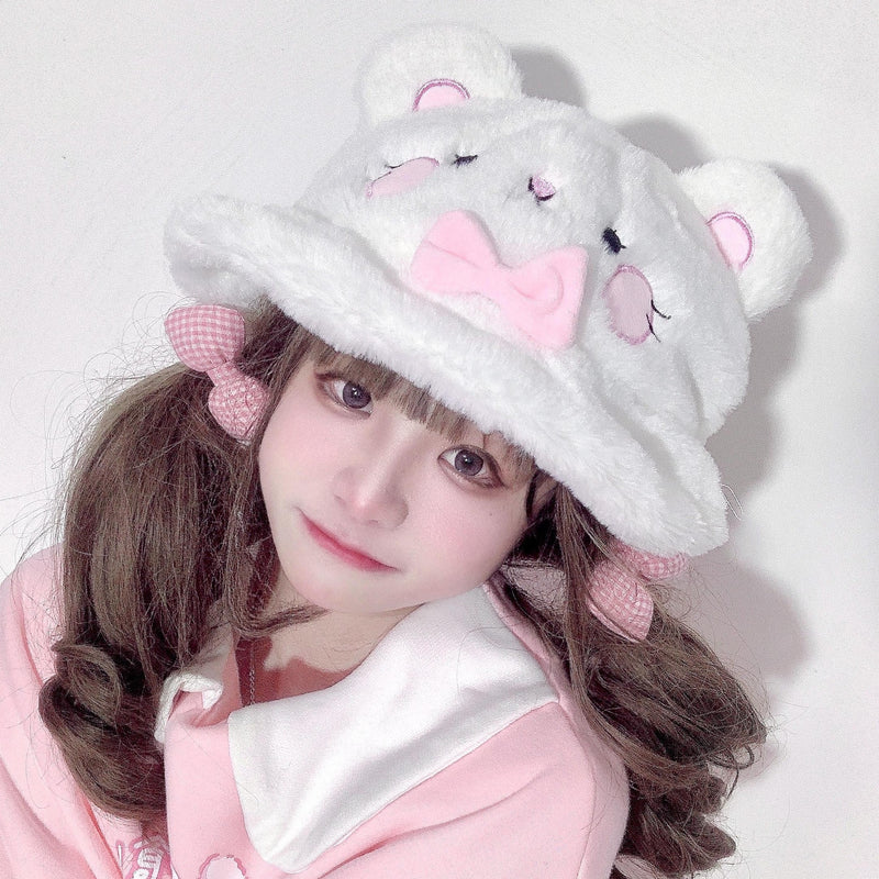 Small Hamster Bear Ears Plush Bucket Hat HA0875