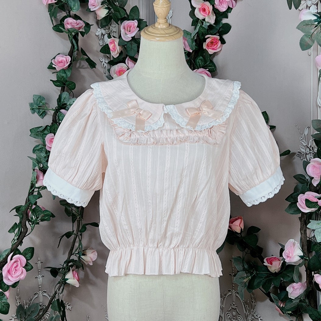 Cotton Doll Collar Bow Short Sleeves   HA0499