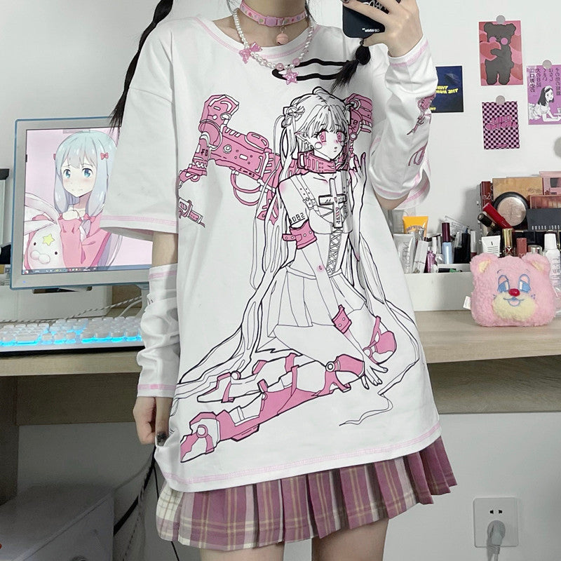 Pink cartoon print t-shirt  HA0723