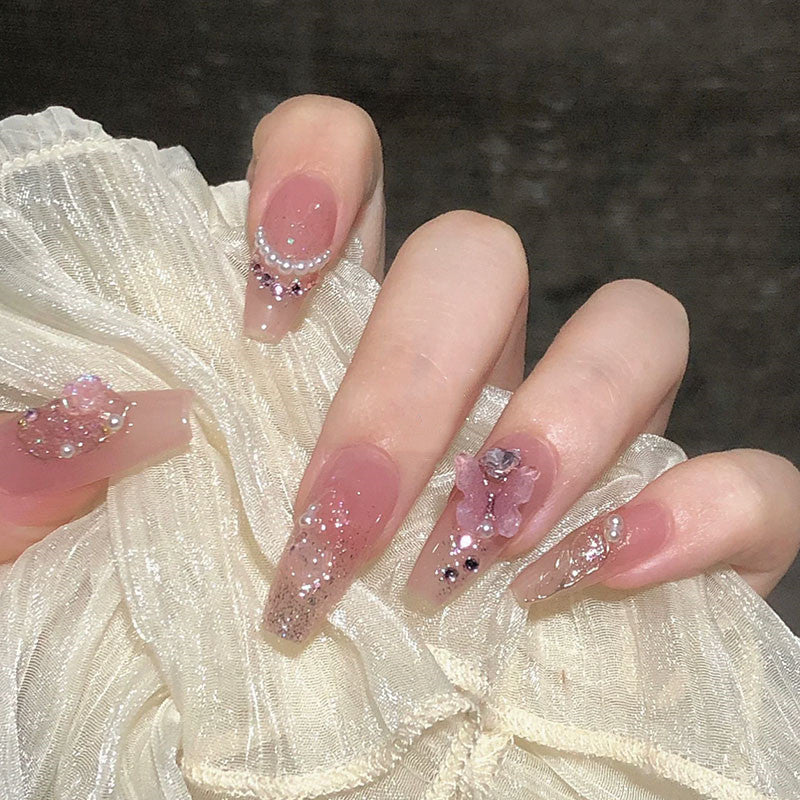 Pink Butterfly Flash Camellia Nail Art   HA1074