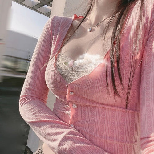Pink Lace Long Sleeve T-Shirt   HA1684