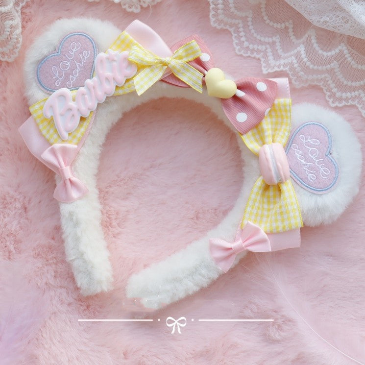 Big Bear Ear Heart Embroidery Headband   HA0618
