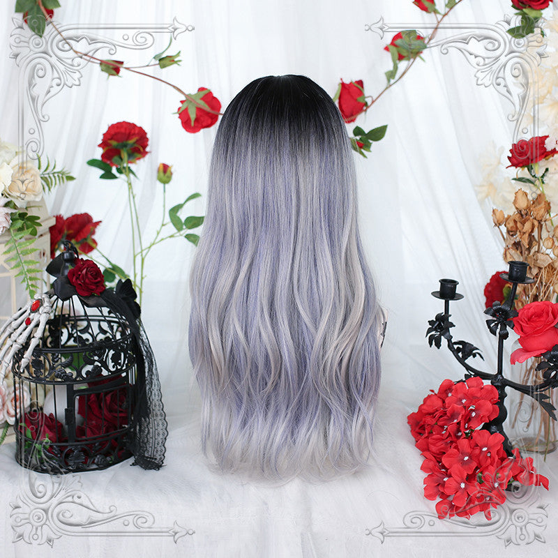 Gray dyed blue long curly hair  HA0478