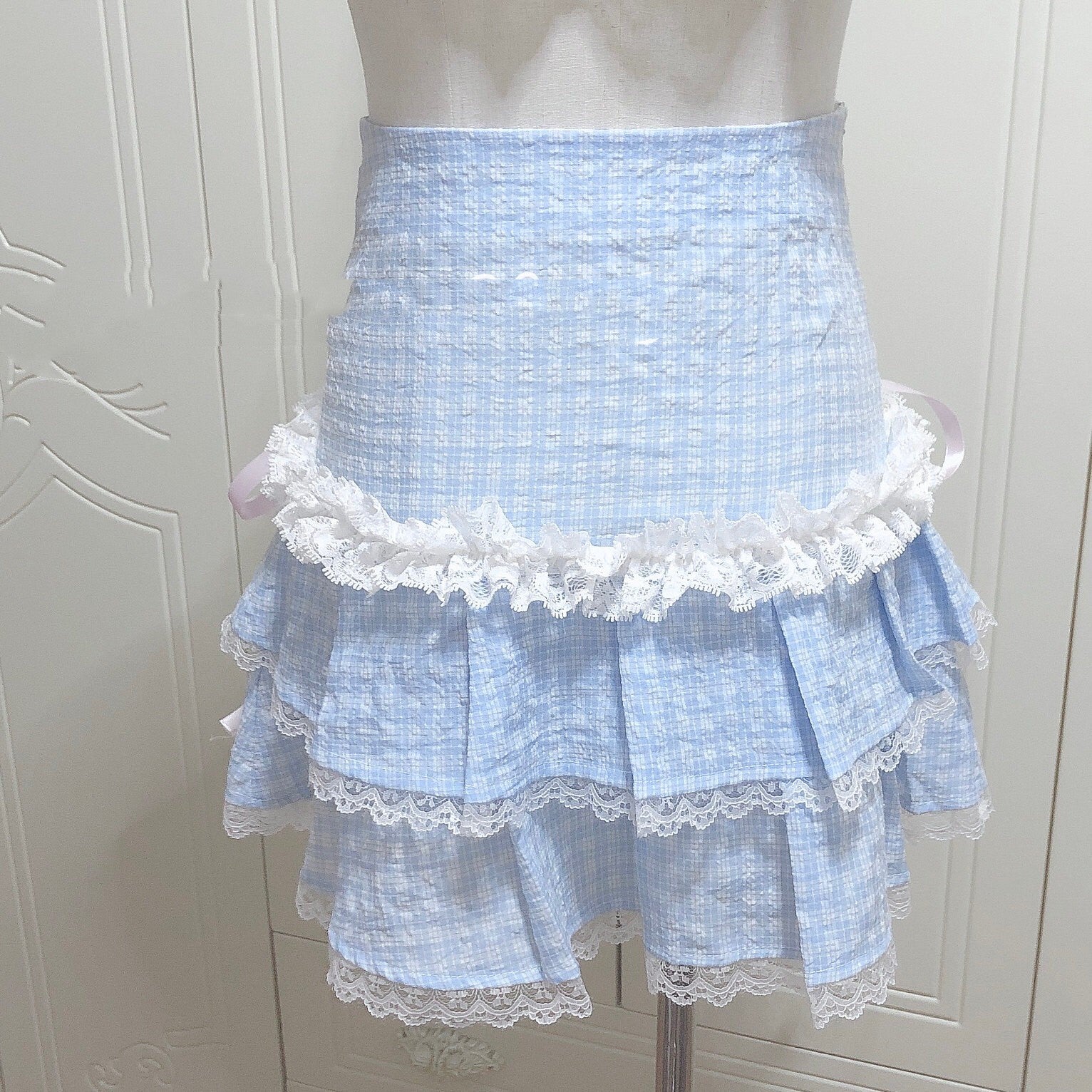 Cream Plaid Cake Dress HA1561