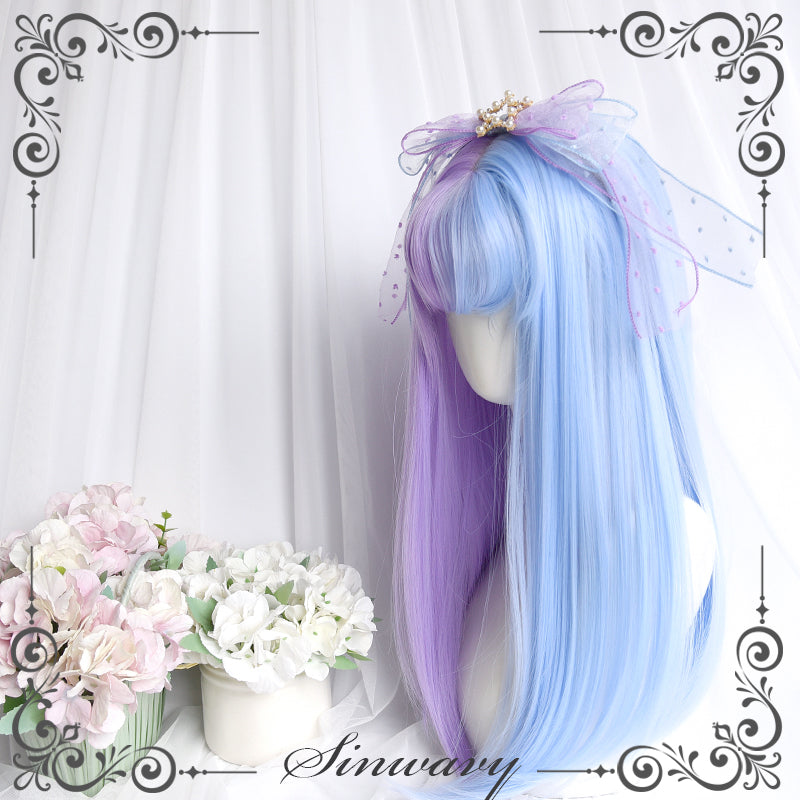 Daily fantasy blue and purple long straight hair  HA0154