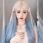 Apricot Gradient Light Blue Long Straight Wig  HA0690