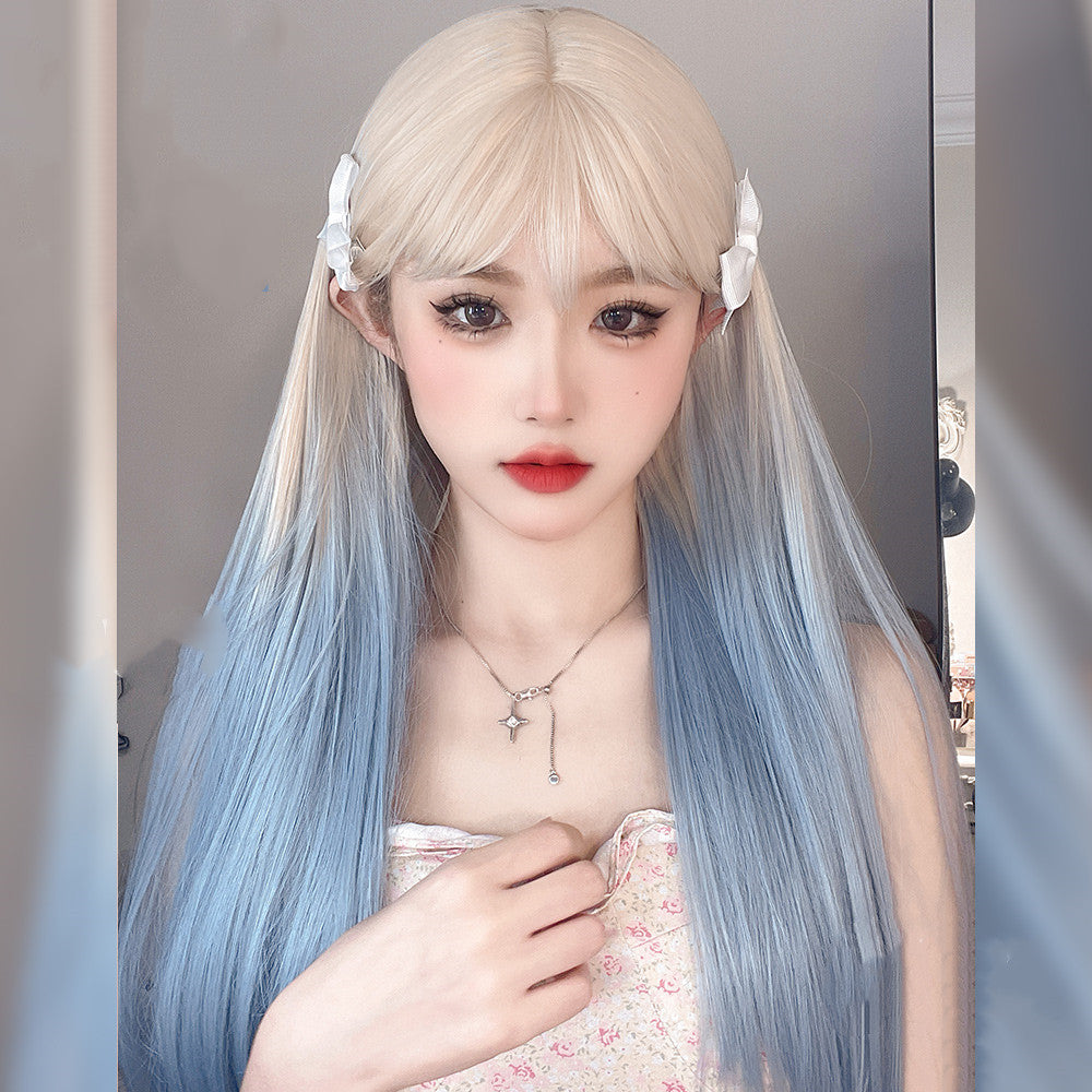 Apricot Gradient Light Blue Long Straight Wig  HA0690