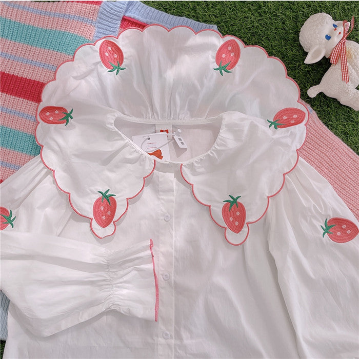 Cute Strawberry Embroidered Shirt   HA1132