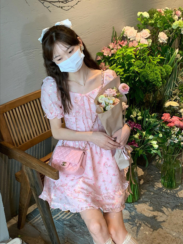 Sweet Pink Floral Summer Cake Dress  HA0482