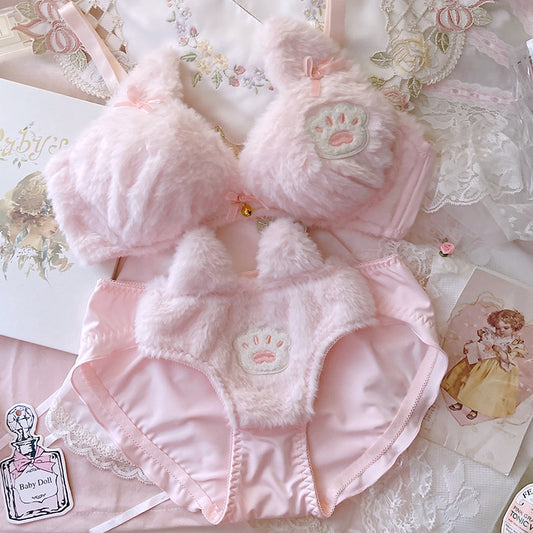 Pink Plush Cat's Claw Bra Set   HA0669