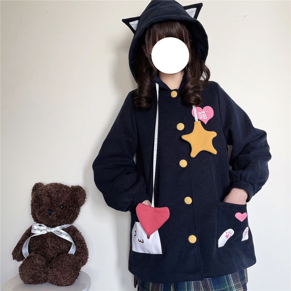 Sweet and cute cat embroidered coat   HA1141