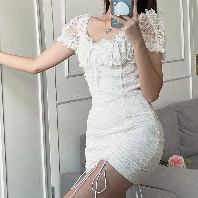 One shoulder drawstring bag hip skirt   HA1594