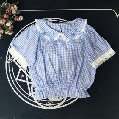 Cotton Doll Collar Bow Short Sleeves   HA0499