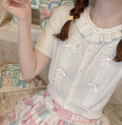 White Bow Knit Top Cardigan   HA1102