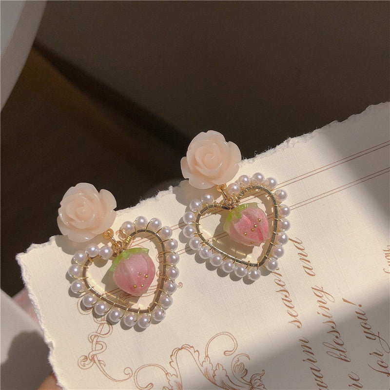 Pink Heart Peach Heart Stud Earrings  HA0795