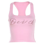 Halter Neck Slim Hot Diamond Letter Vest   HA2086