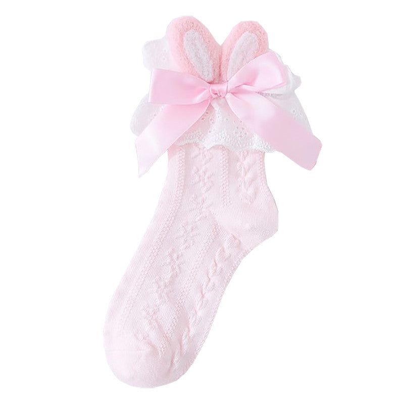 Bow knot cute lace mid tube socks   HA0756