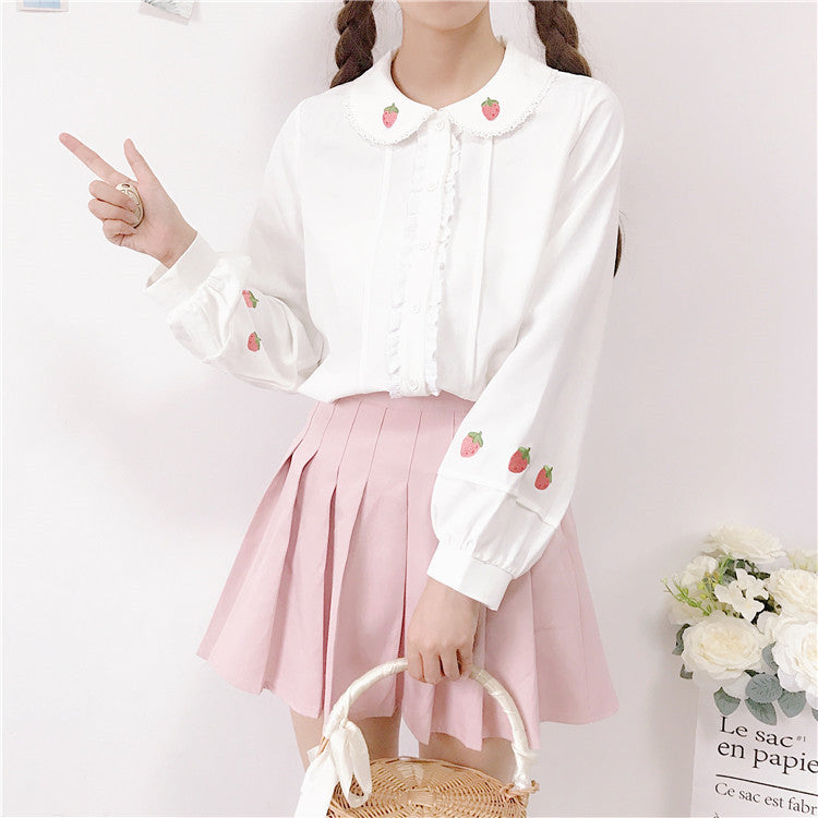 Strawberry Embroidered Long Sleeve Shirt   HA1143